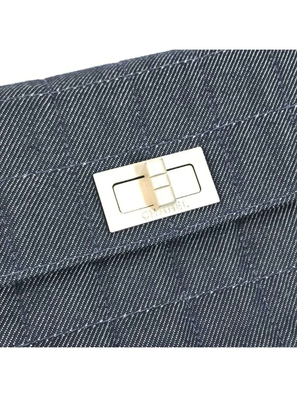 Chanel Clutch 2.55 Logo Choco Bar Denim Blue